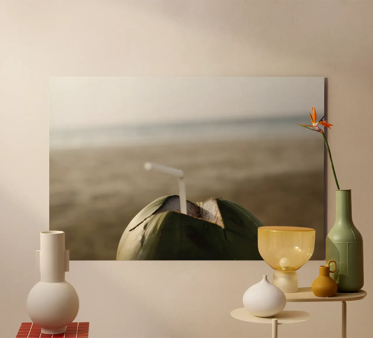 Bevanda al cocco sulla spiaggia, Myanmar alluminio dibond da fotokunst