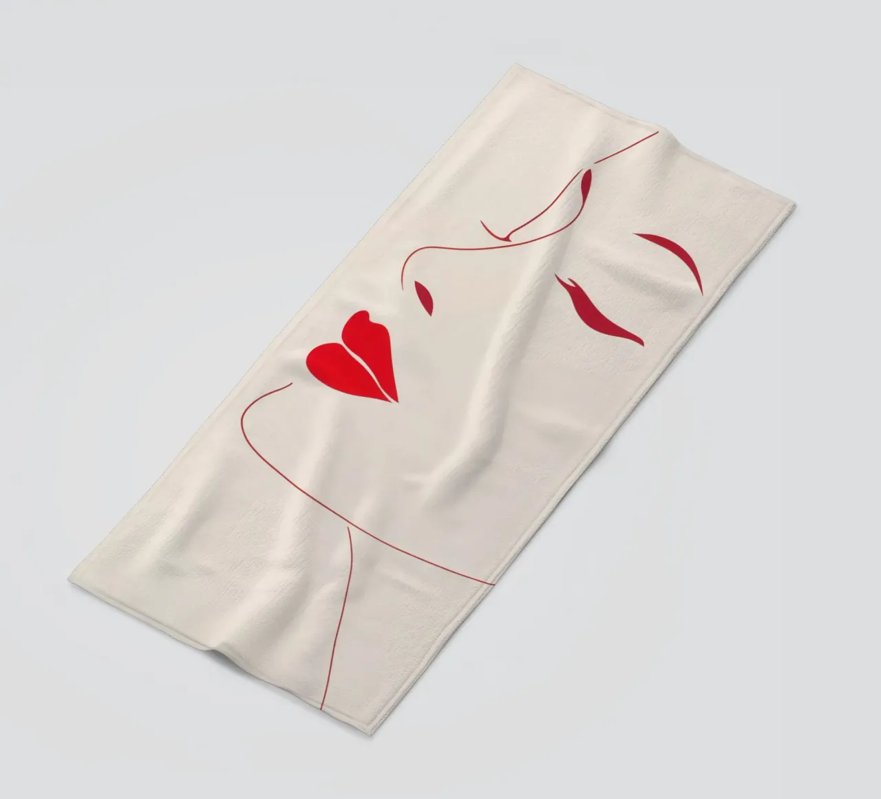 Profilo femminile minimalista con labbra rosse telo mare da Autofocus