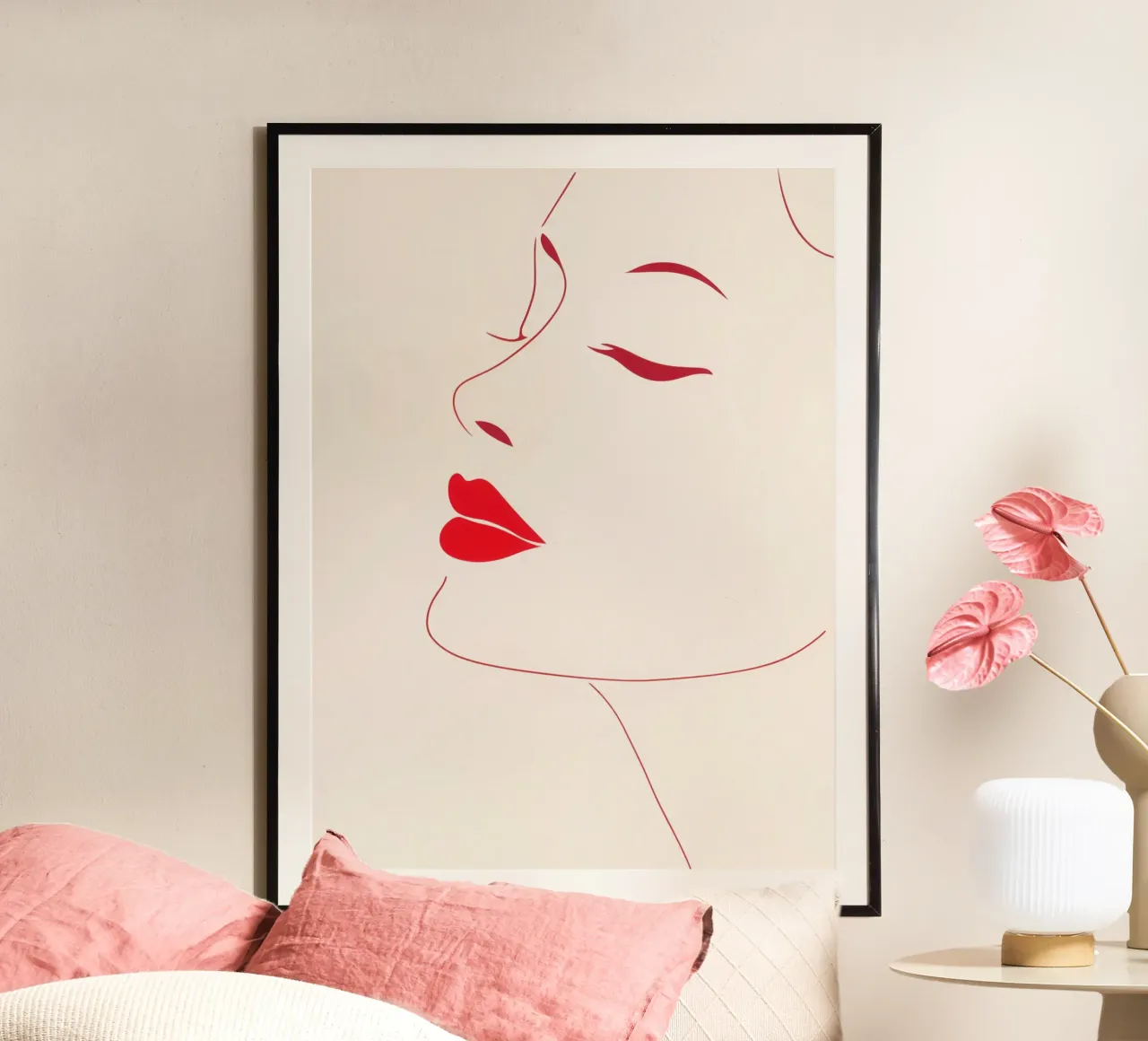 Profilo femminile minimalista con labbra rosse carta hahnemühle da Autofocus