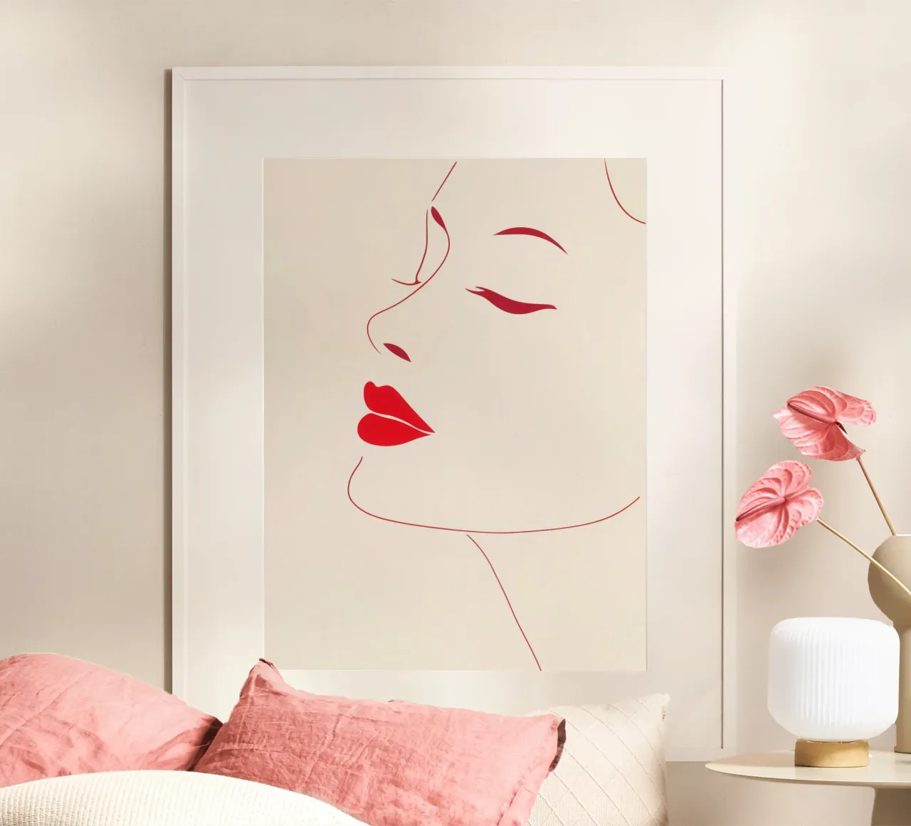 Profilo femminile minimalista con labbra rosse carta hahnemühle da Autofocus