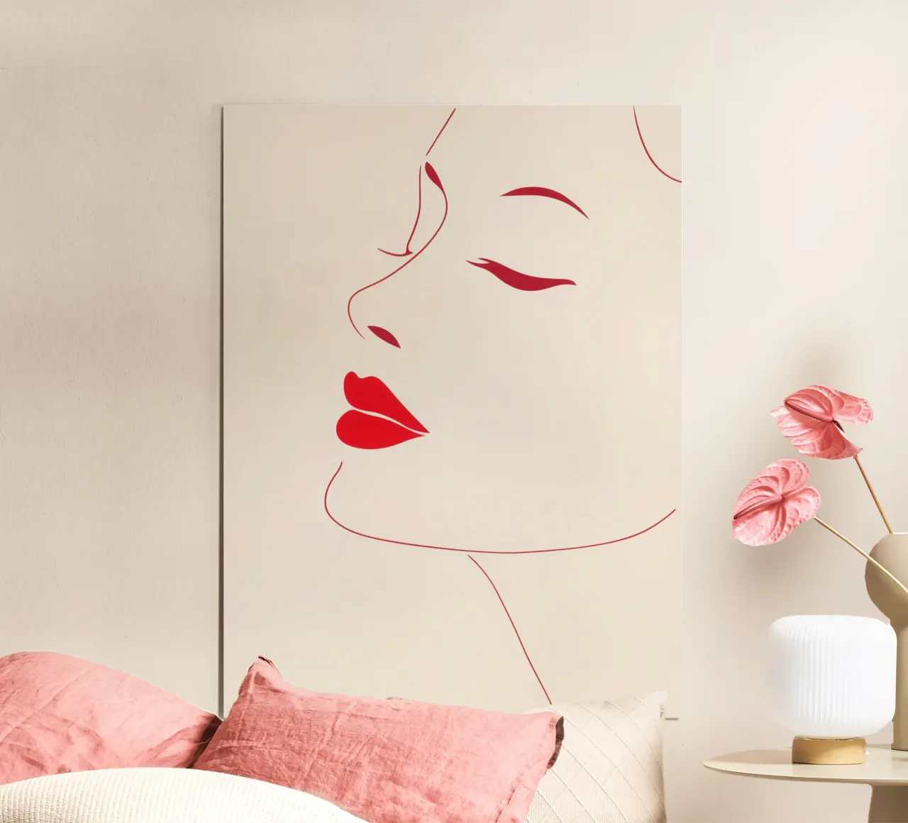 Profilo femminile minimalista con labbra rosse carta hahnemühle da Autofocus