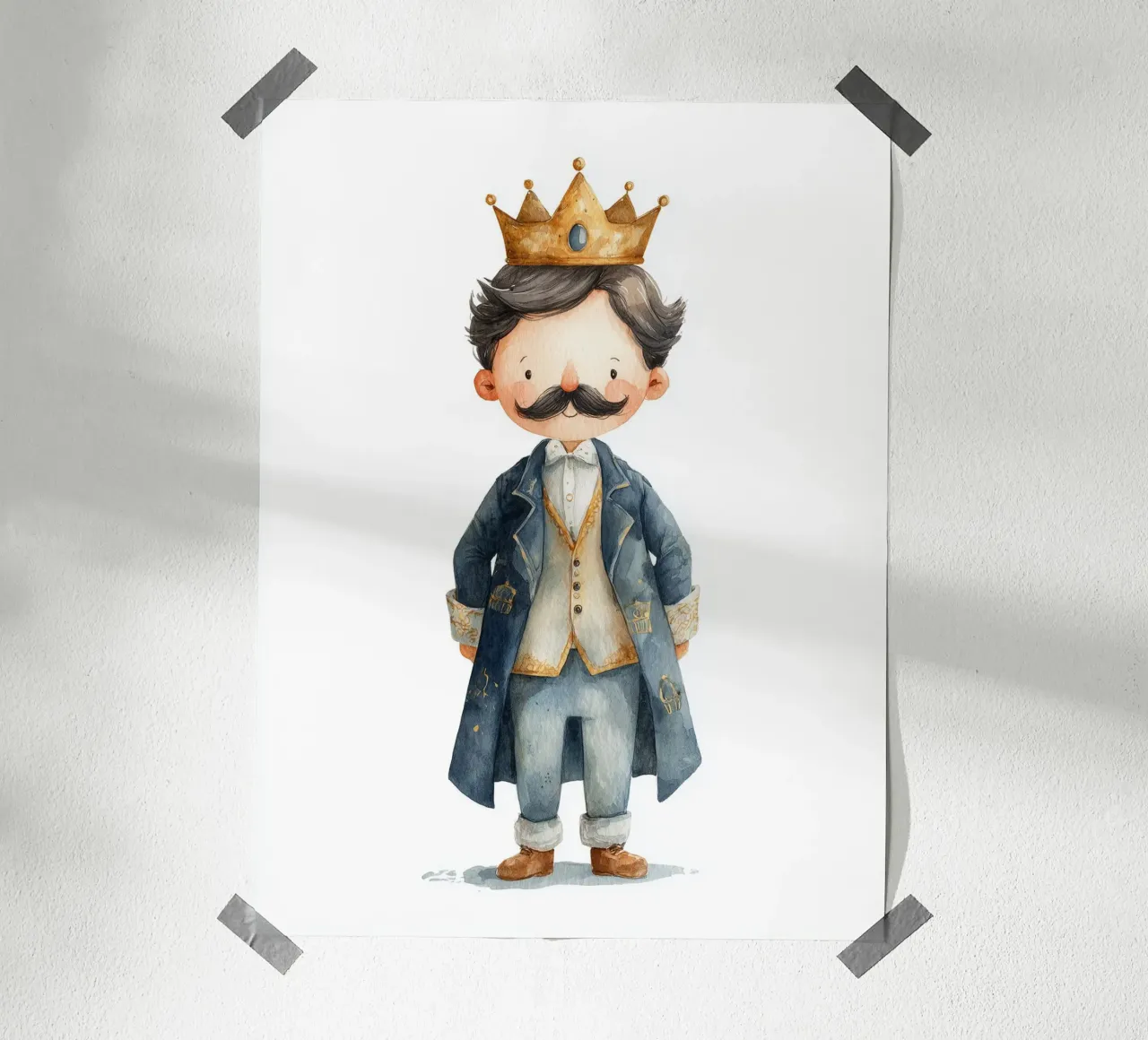 Poster del piccolo re baffuto per la camera dei bambini carta hahnemühle da Kid’s Dream