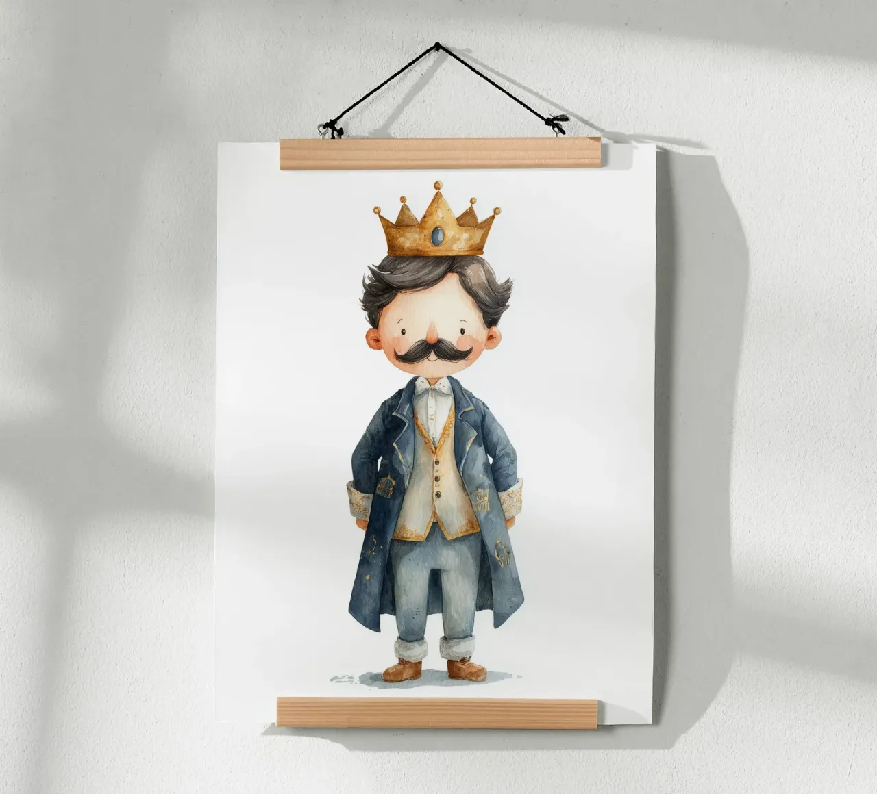 Poster del piccolo re baffuto per la camera dei bambini carta hahnemühle da Kid’s Dream