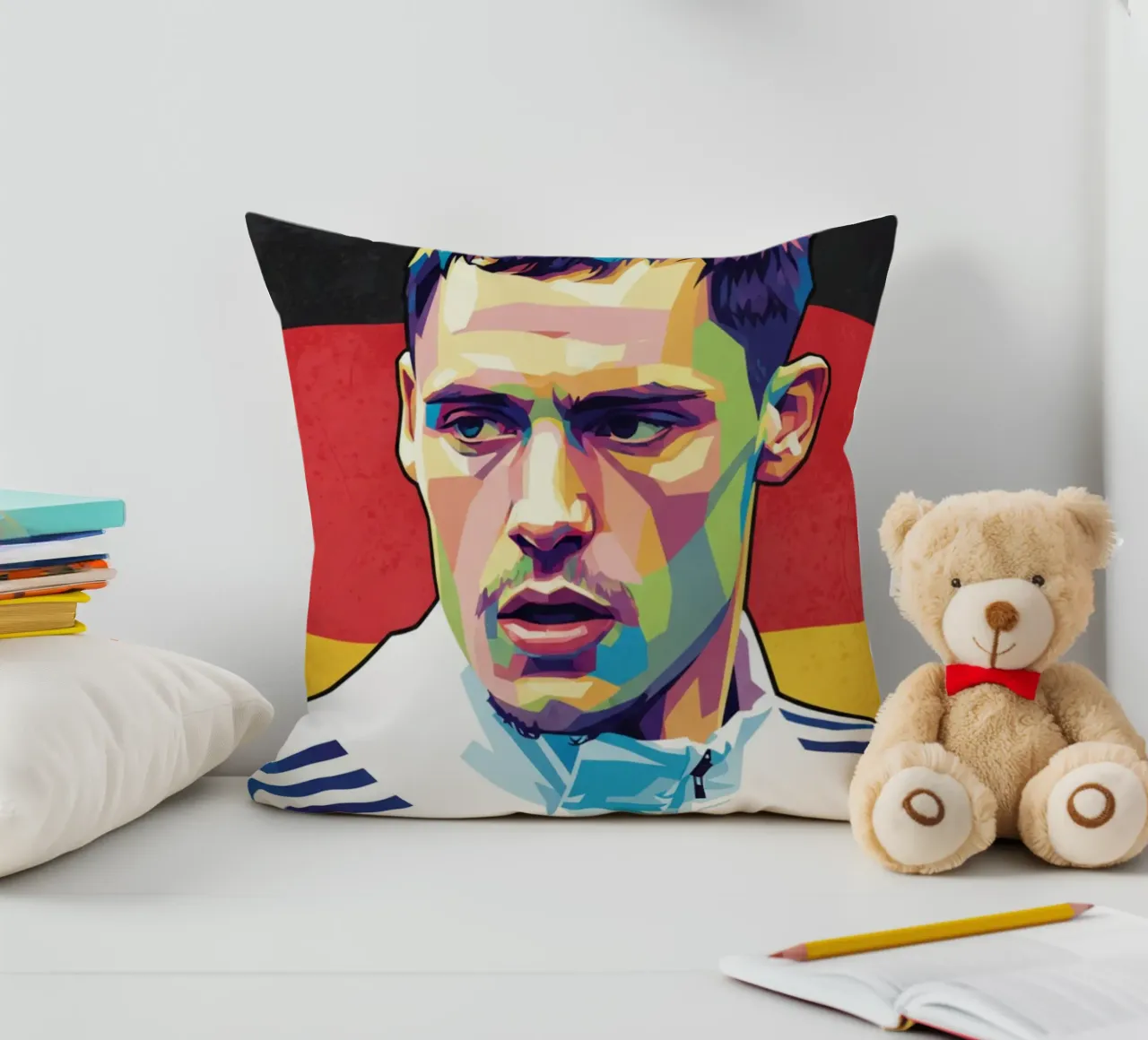 Ritratto pop art di Florian Wirtz cuscino da Hantamrata