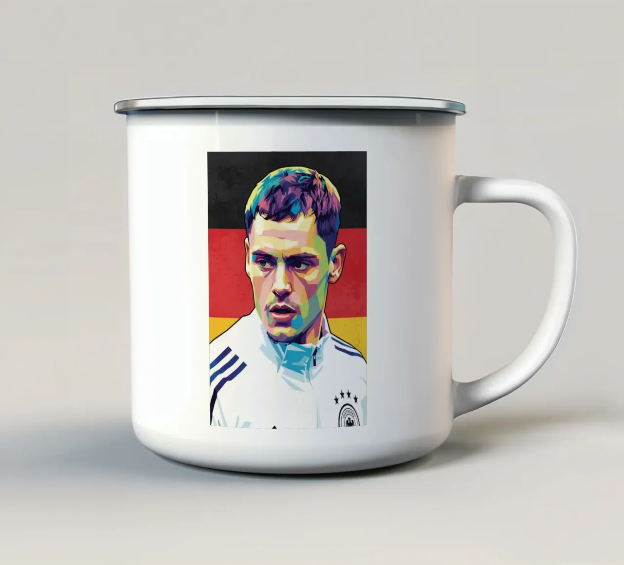 Ritratto pop art di Florian Wirtz tazza in smalto da Hantamrata