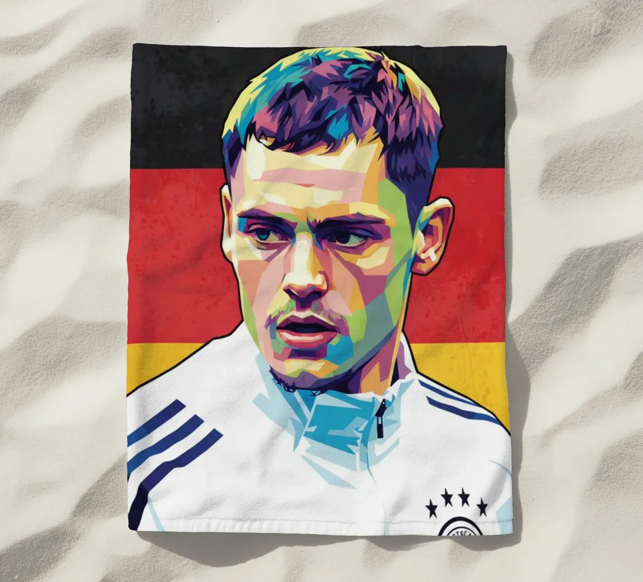 Ritratto pop art di Florian Wirtz telo mare da Hantamrata