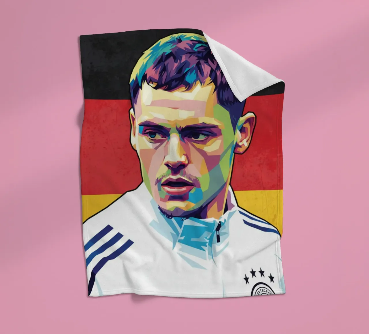 Ritratto pop art di Florian Wirtz coperta in pile da Hantamrata