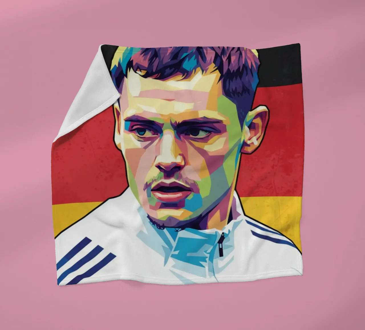 Ritratto pop art di Florian Wirtz coperta in pile da Hantamrata