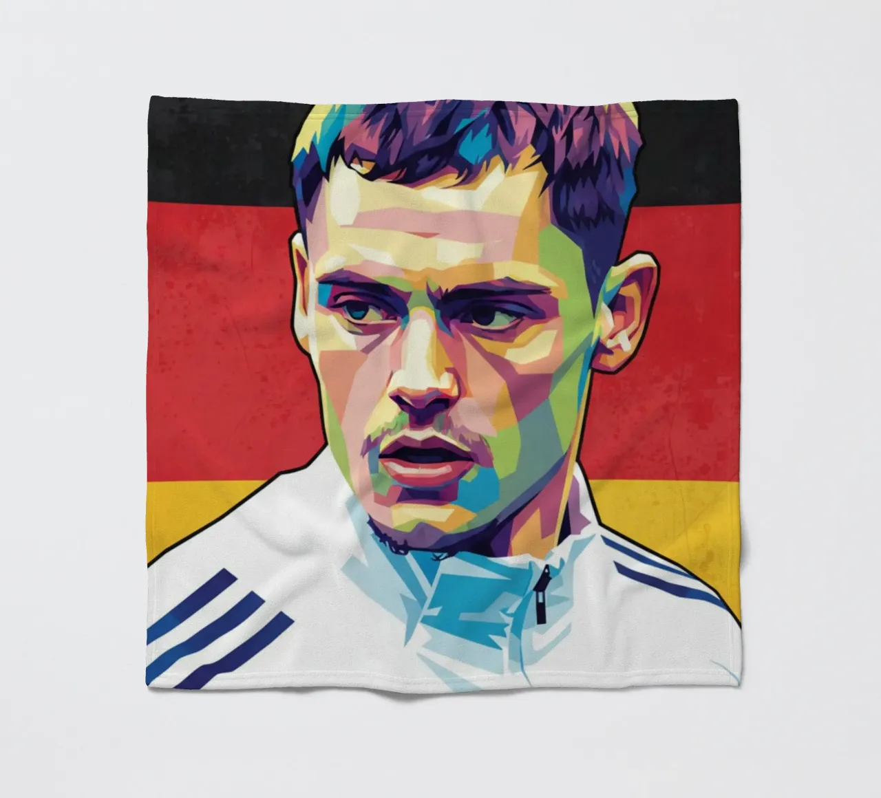 Ritratto pop art di Florian Wirtz coperta in pile da Hantamrata