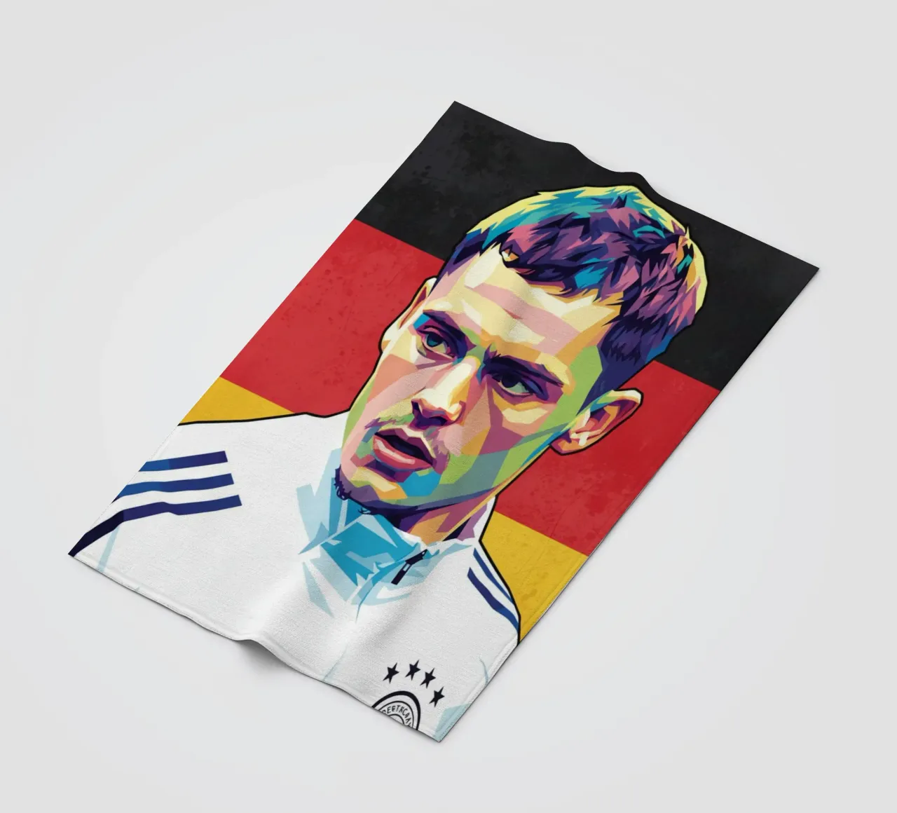 Ritratto pop art di Florian Wirtz coperta in pile da Hantamrata