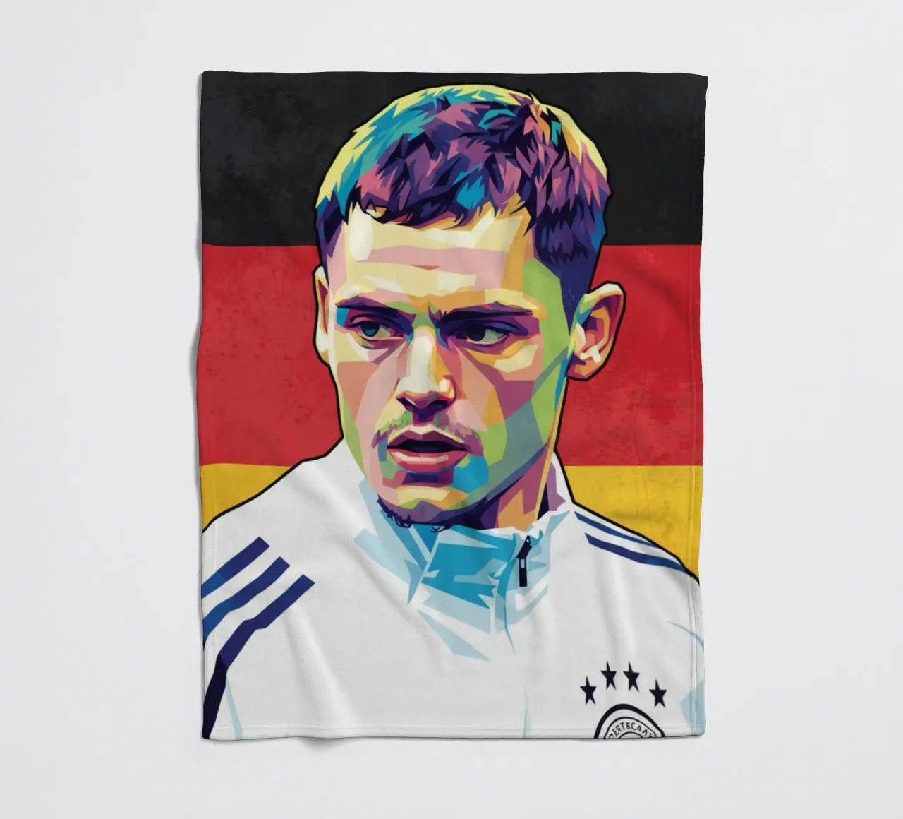 Ritratto pop art di Florian Wirtz coperta in pile da Hantamrata