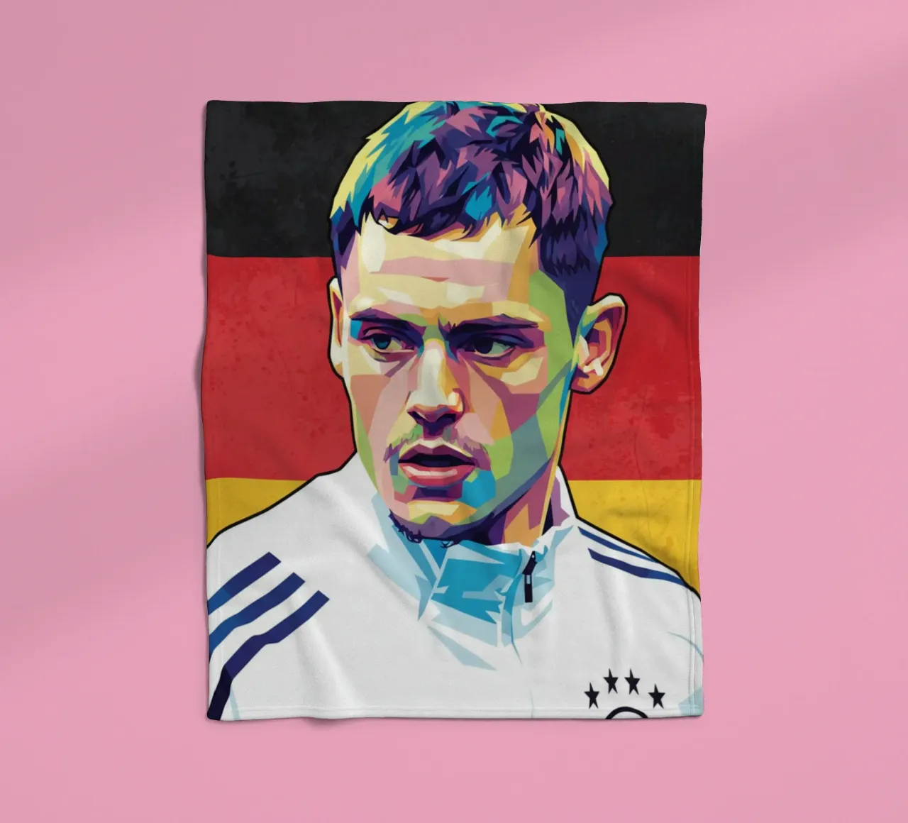 Ritratto pop art di Florian Wirtz coperta in pile da Hantamrata