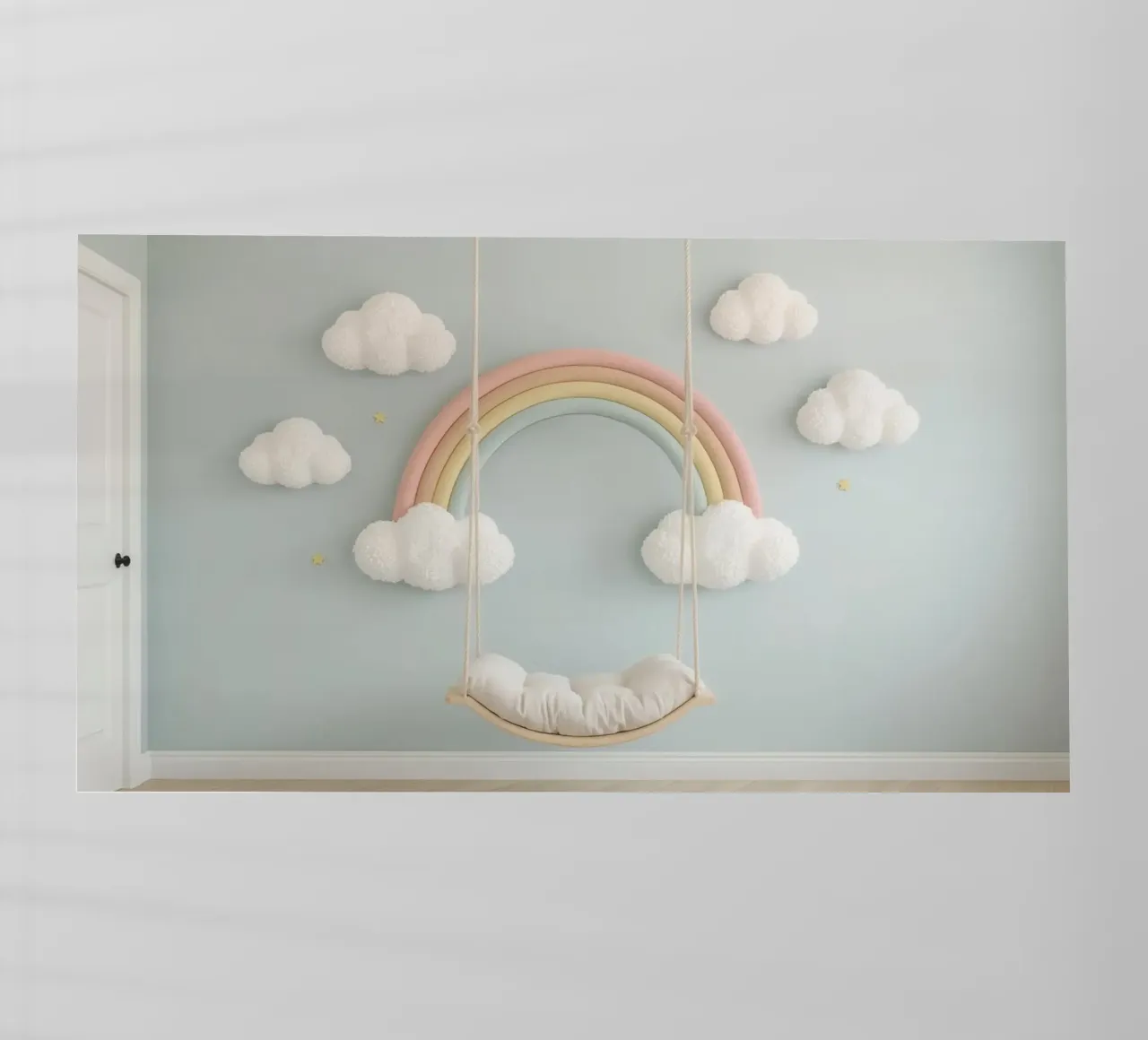 Decorazione per la camera dei bambini con nuvole arcobaleno e altalena pellicola backlit da DesignDoodle