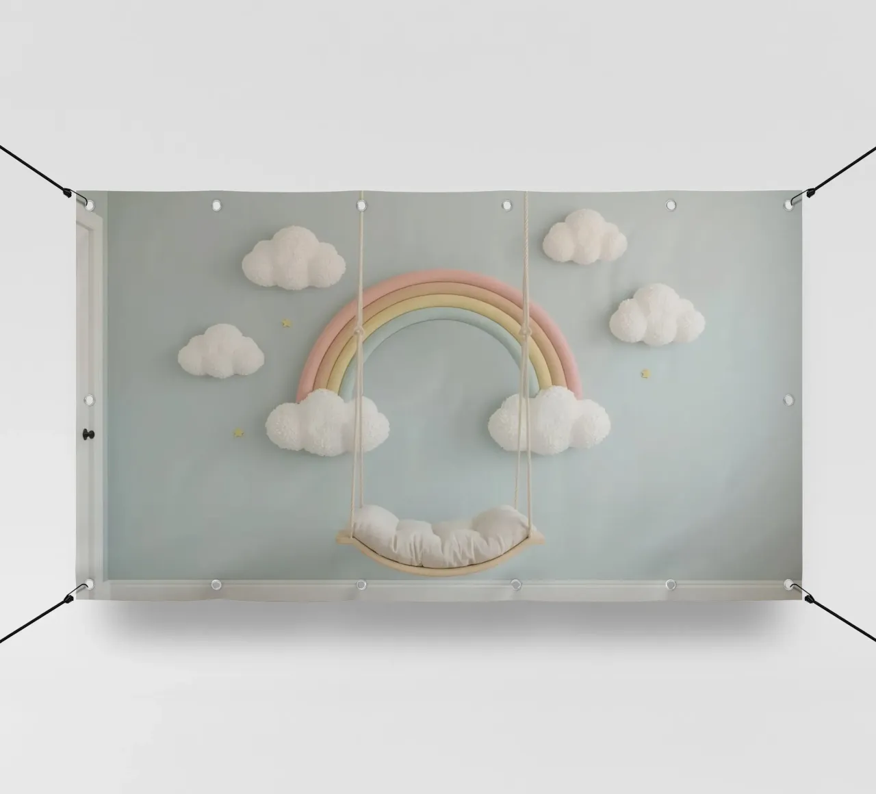 Decorazione per la camera dei bambini con nuvole arcobaleno e altalena telo in pvc da DesignDoodle