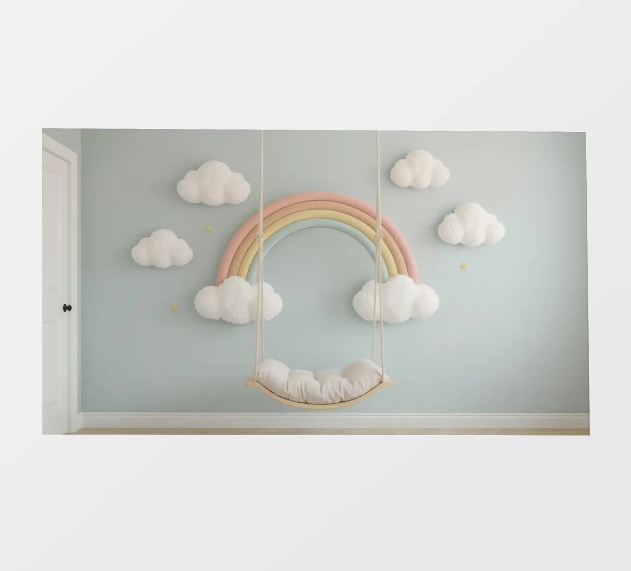 Decorazione per la camera dei bambini con nuvole arcobaleno e altalena telo in pvc da DesignDoodle
