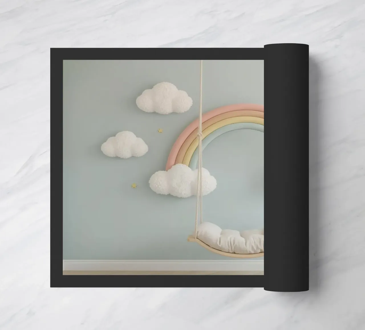 Decorazione per la camera dei bambini con nuvole arcobaleno e altalena zerbino da DesignDoodle