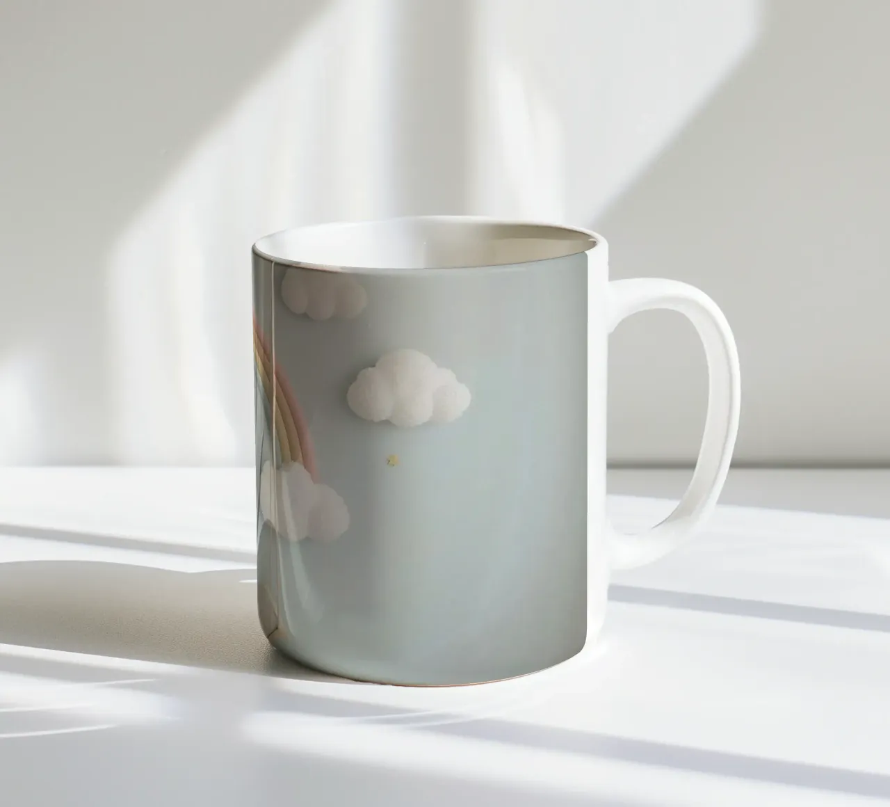 Decorazione per la camera dei bambini con nuvole arcobaleno e altalena tazza in ceramica da DesignDoodle