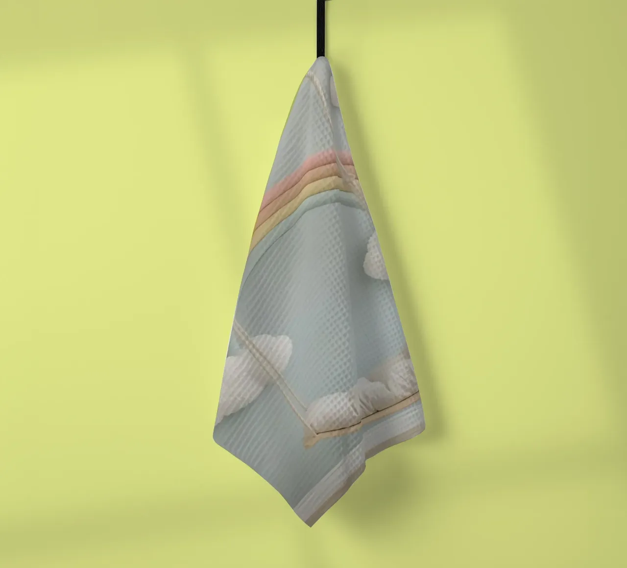 Decorazione per la camera dei bambini con nuvole arcobaleno e altalena canovaccio da cucina da DesignDoodle