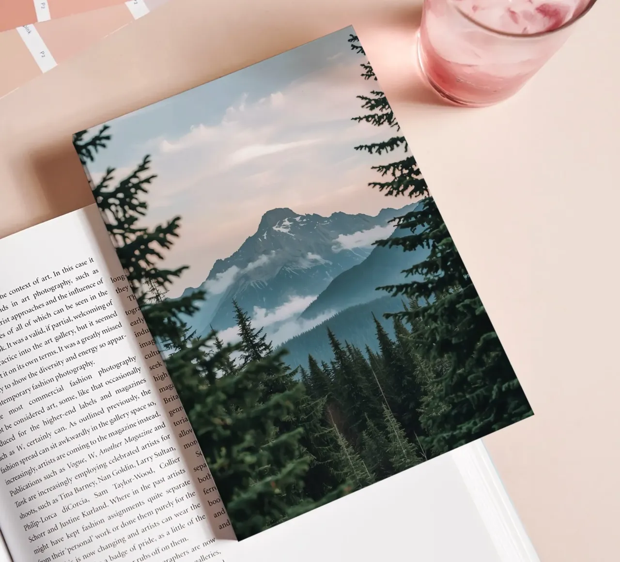 Coniferous Forest Framing Snow-Capped Mountain Peak notebook by DesignDoodle