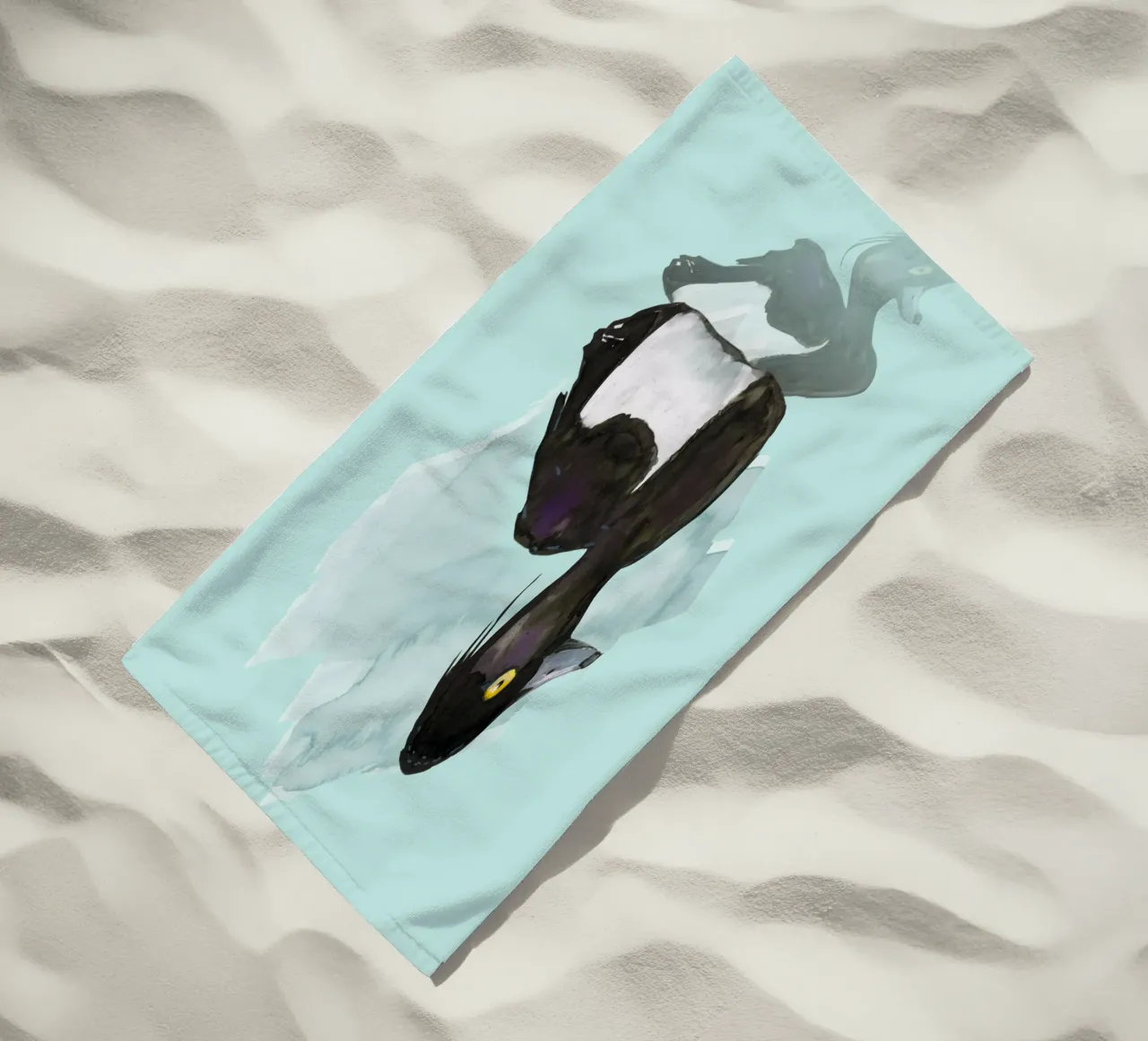 Acquerello di anatra ciuffata telo mare da BwiseLizzy