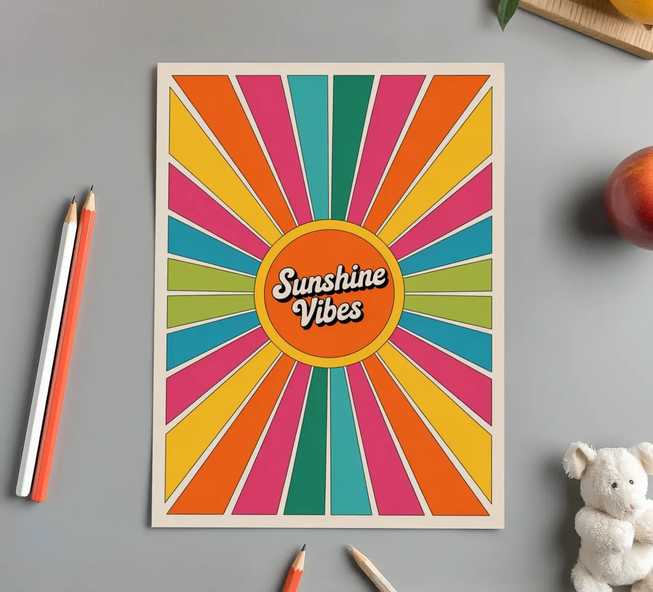 Sunshine Vibes - Bunte Retro Sunburst Wandkunst Stickerbogen von logic