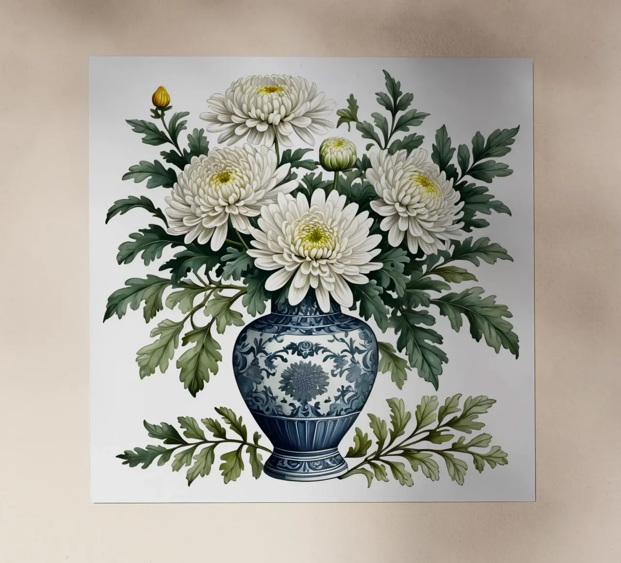 Eleganti crisantemi bianchi in un vaso bianco e blu pellicola backlit da Artistic-shop