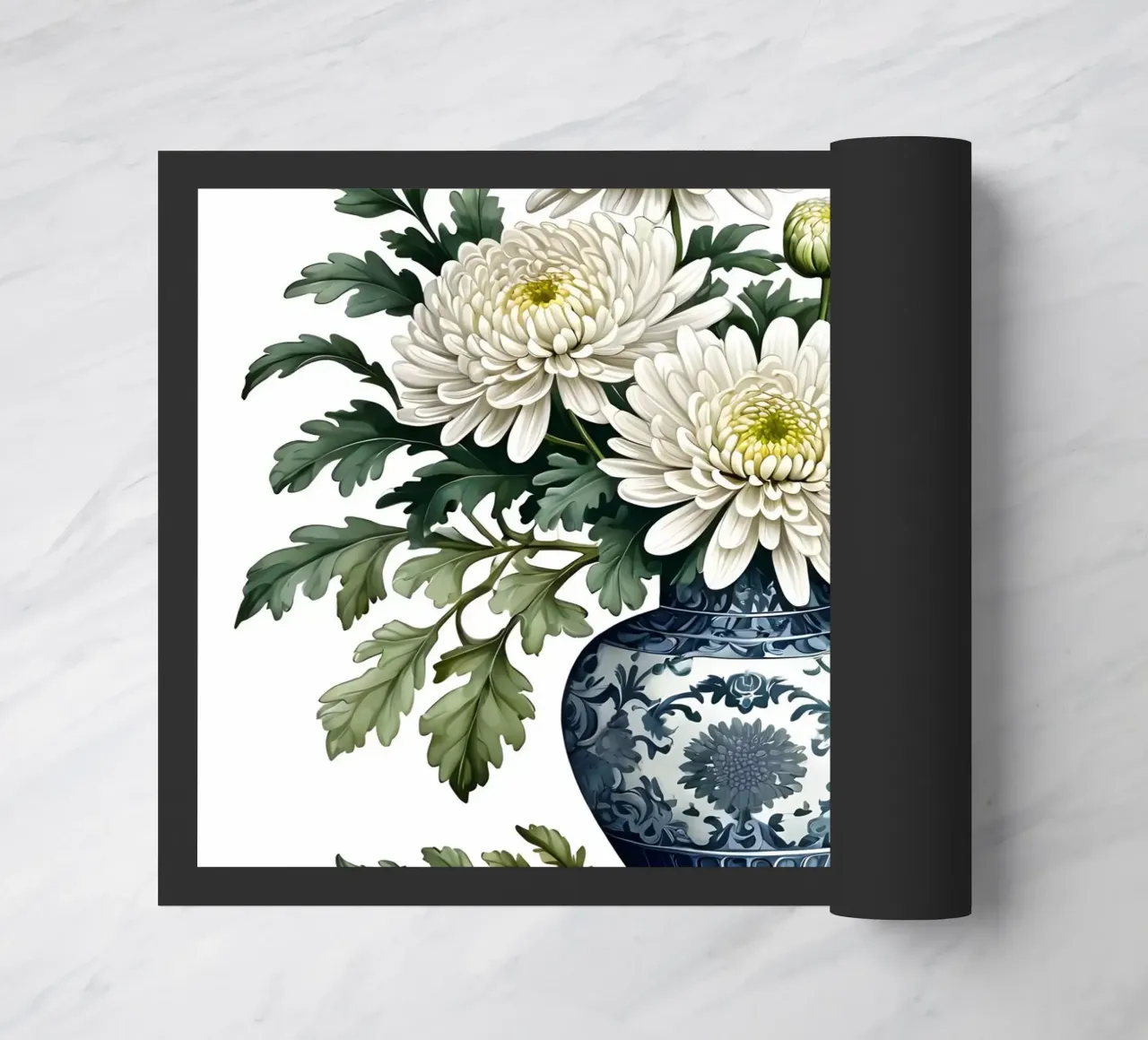 Eleganti crisantemi bianchi in un vaso bianco e blu zerbino da Artistic-shop
