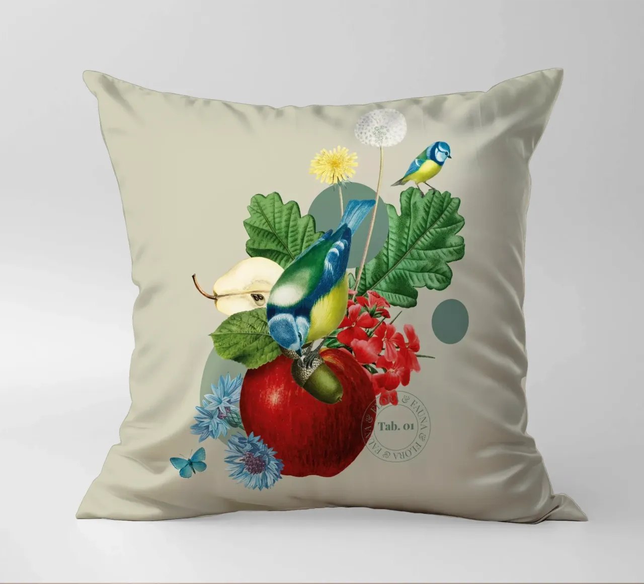 Flora e fauna con tette blu cuscino da avisetflos