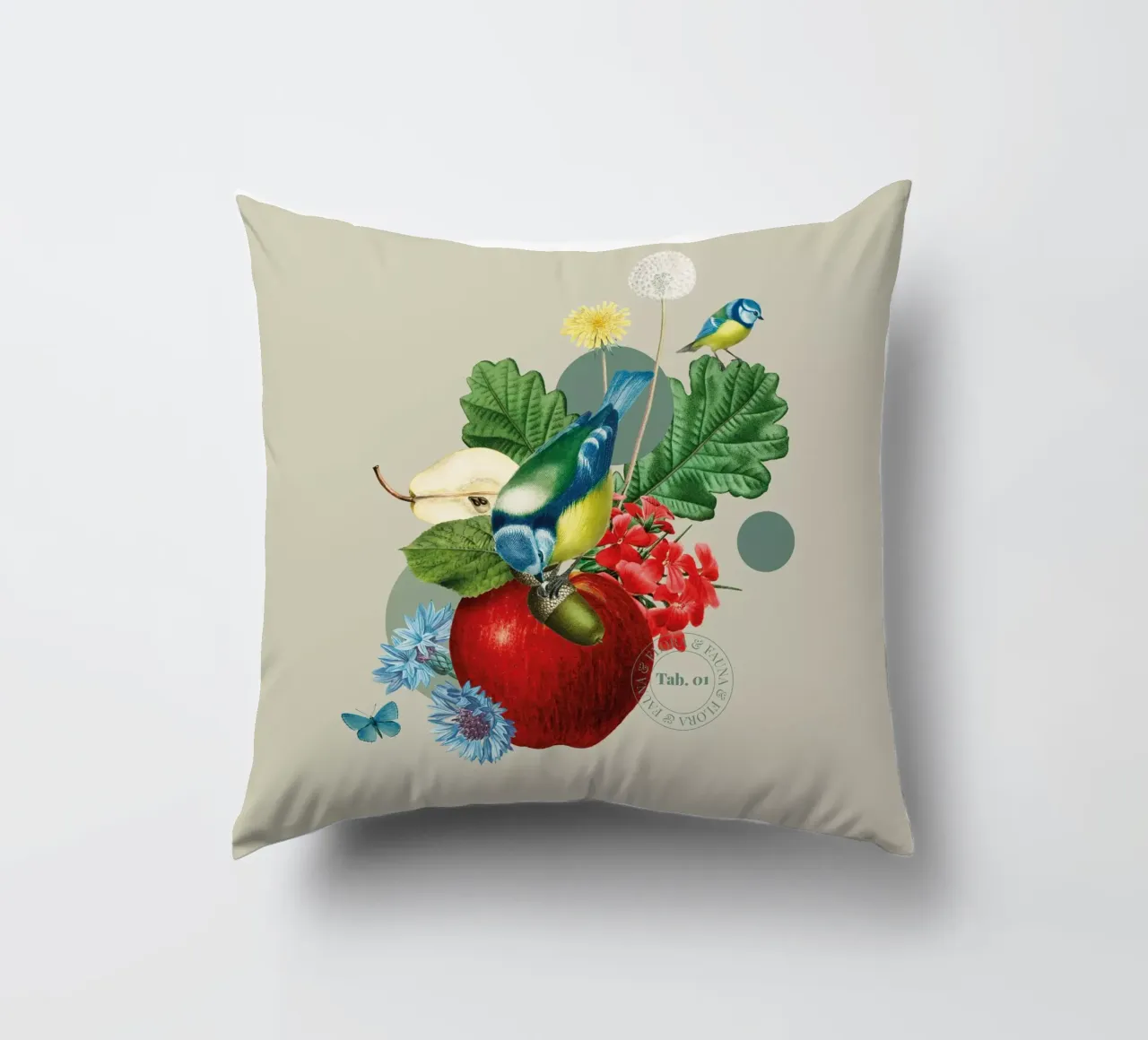 Flora e fauna con tette blu cuscino da avisetflos