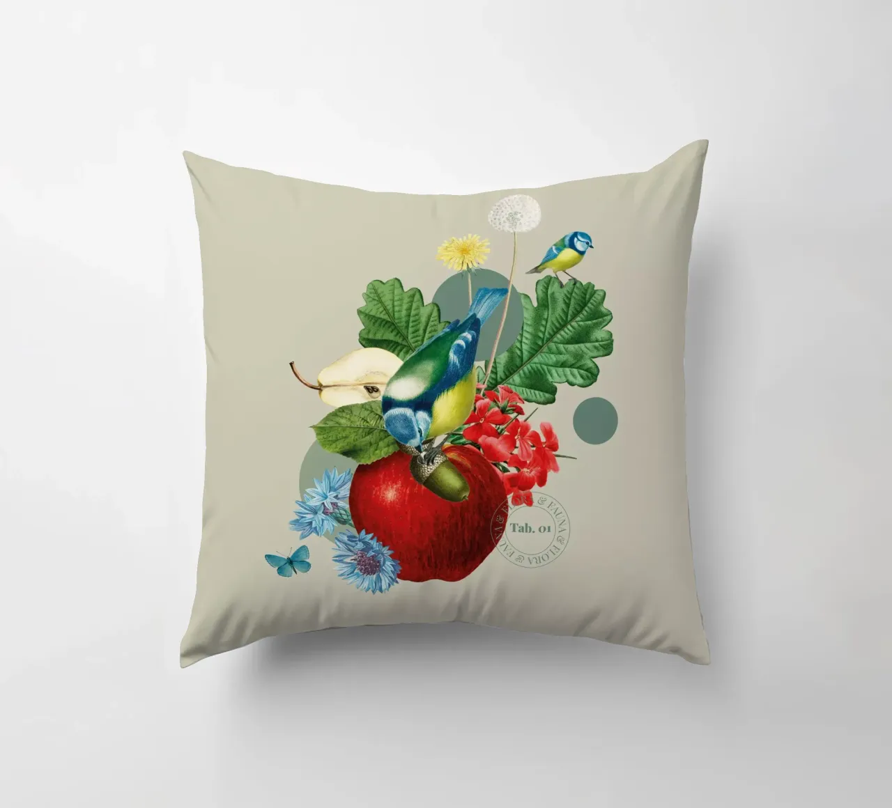 Flora e fauna con tette blu cuscino da avisetflos