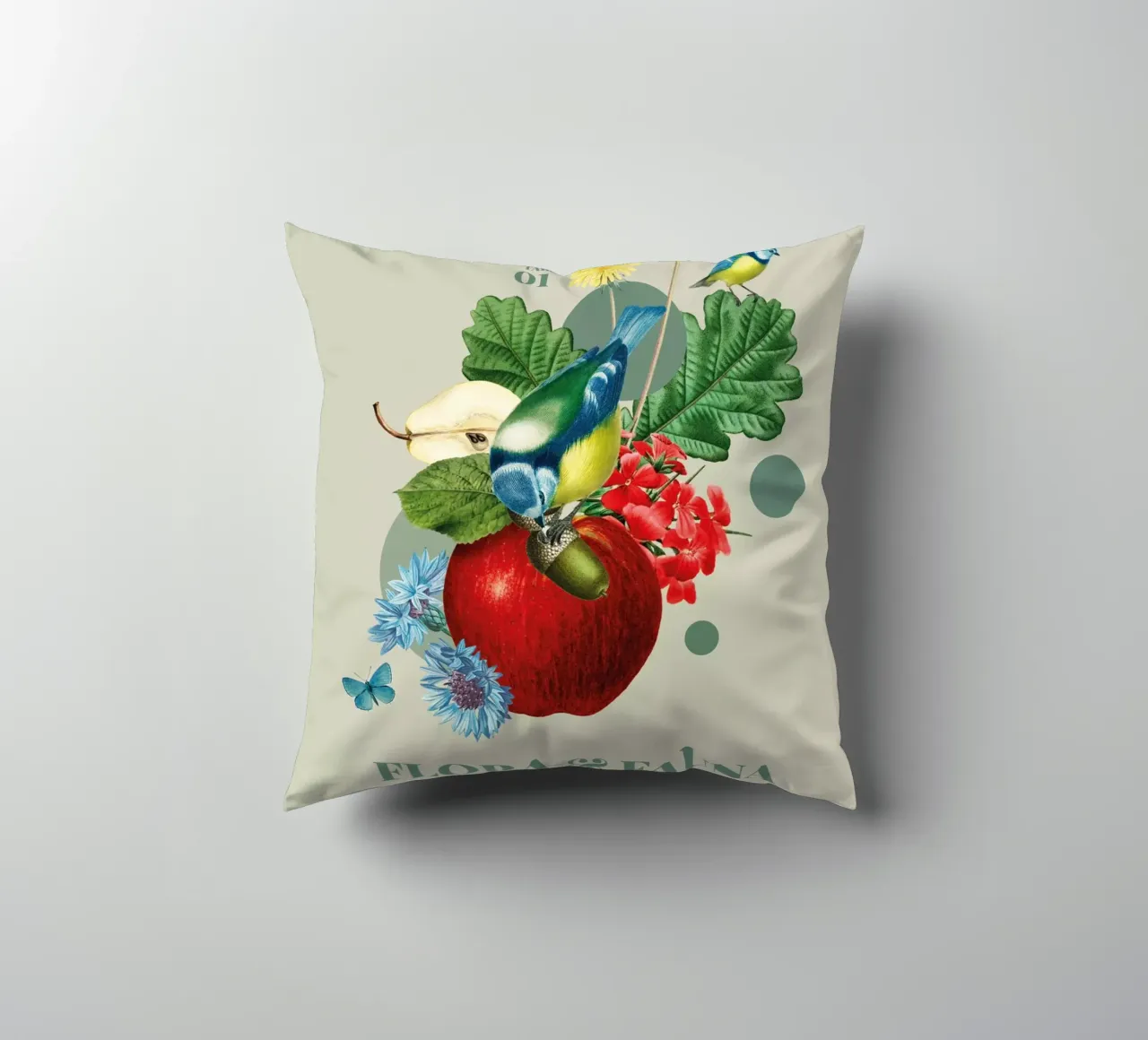 Flora e fauna con tette blu cuscino da avisetflos