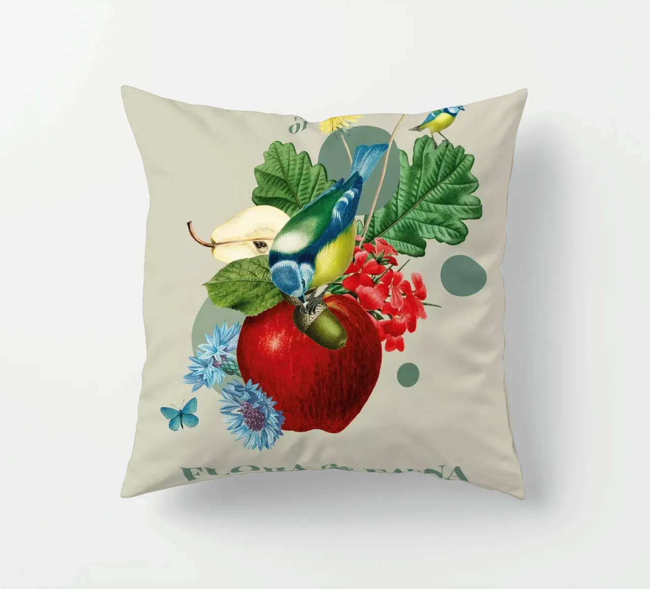 Flora e fauna con tette blu cuscino da avisetflos