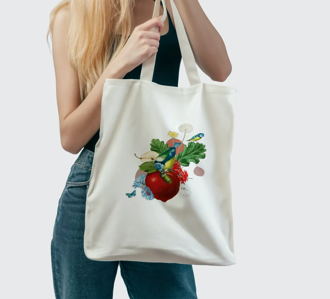 Flora e fauna con tette blu borsa in juta da avisetflos