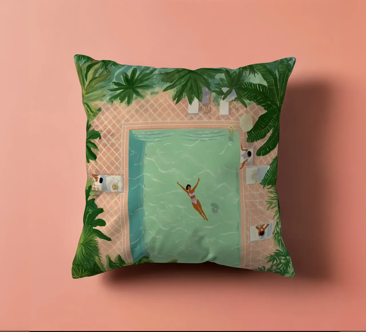 Floating Between Palms and Tiles cuscino da Clara August