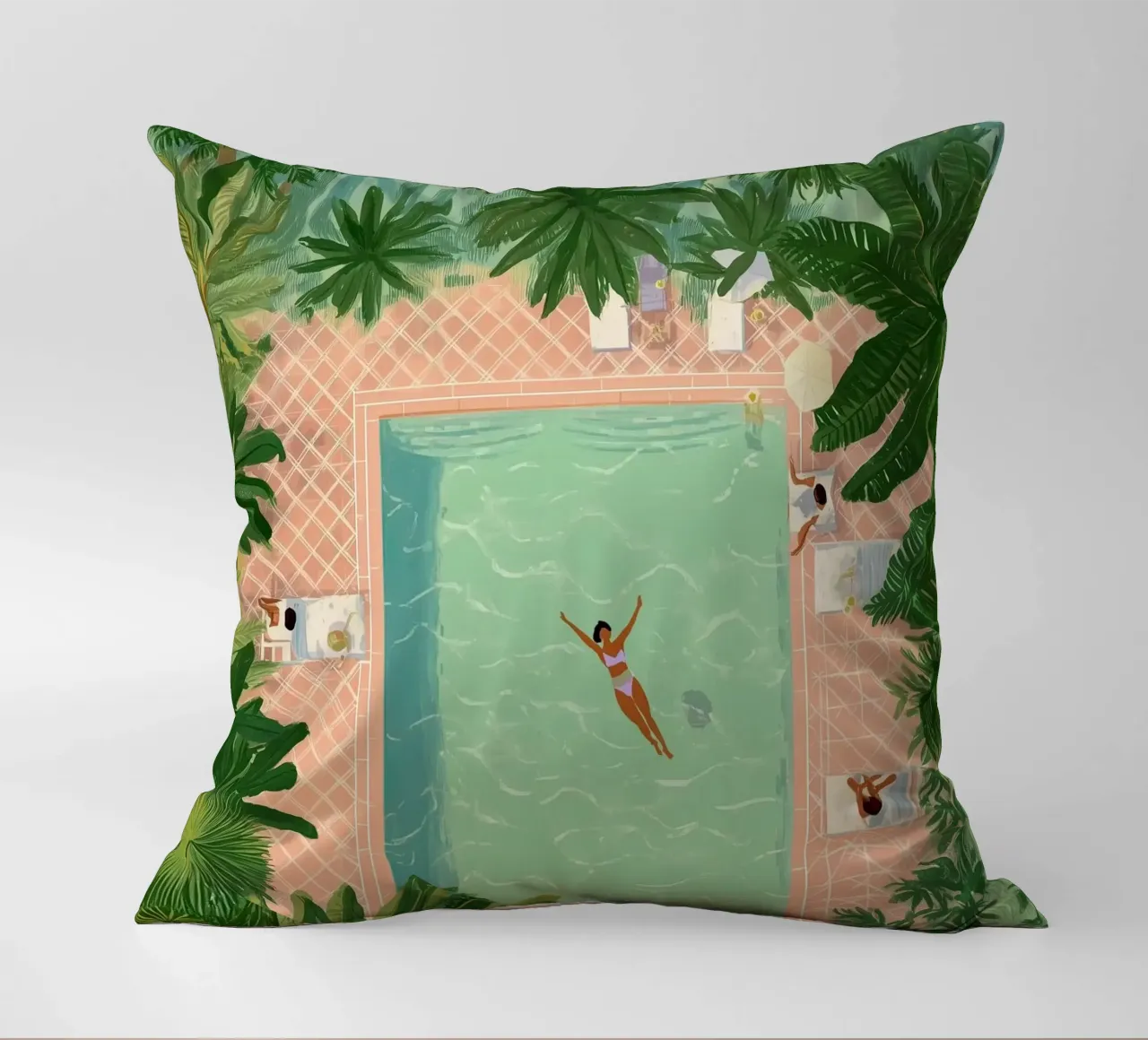 Floating Between Palms and Tiles cuscino da Clara August