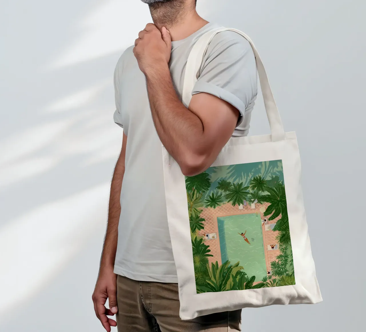 Floating Between Palms and Tiles borsa in juta da Clara August