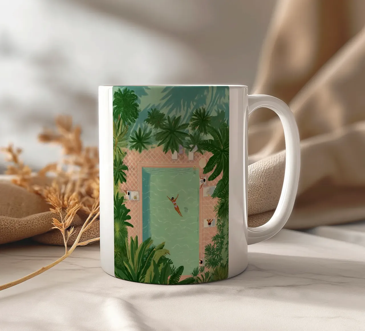 Floating Between Palms and Tiles keramische mok van Clara August