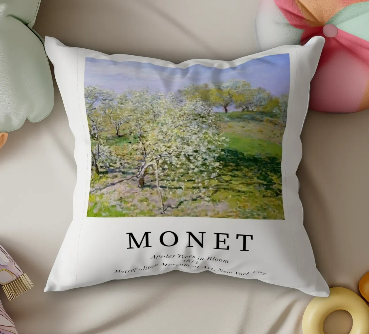 spiring scene with apple trees in bloom decorative cushion by SMG Store