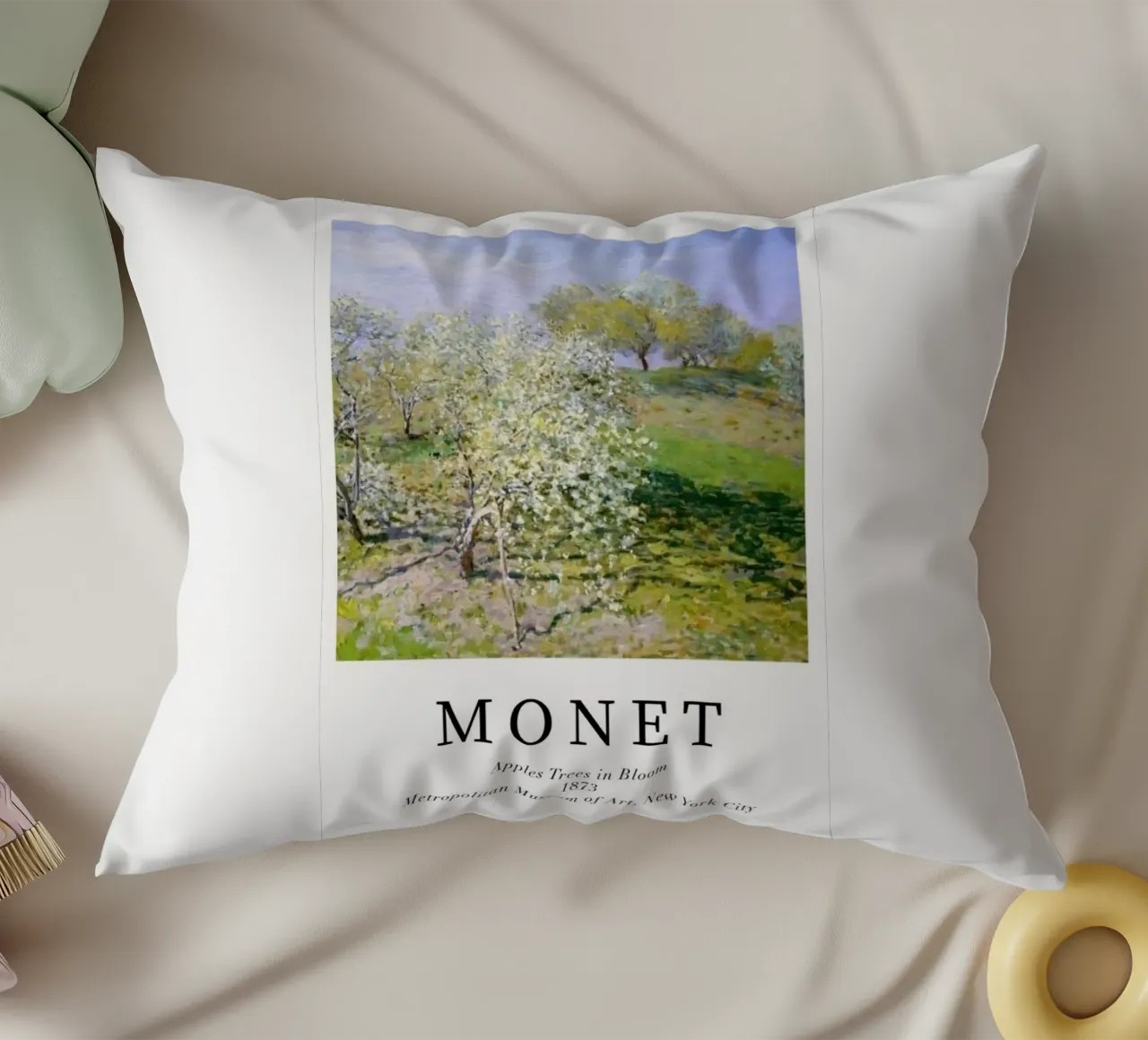 spiring scene with apple trees in bloom decorative cushion by SMG Store