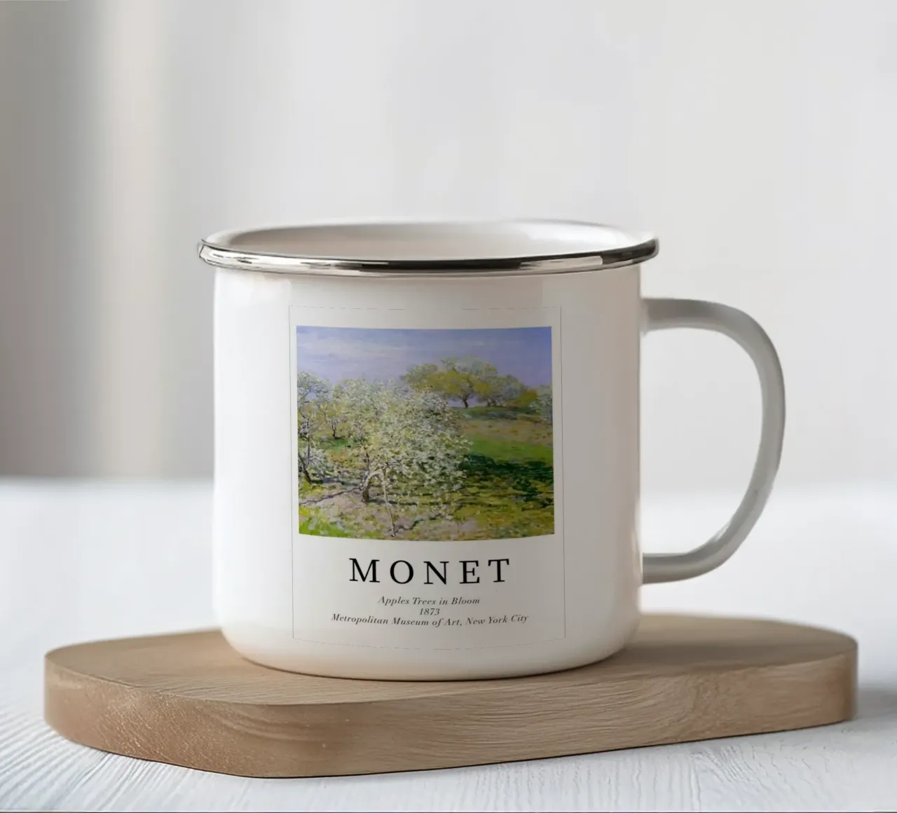 scena spiritosa con meli in fiore tazza in smalto da SMG Store