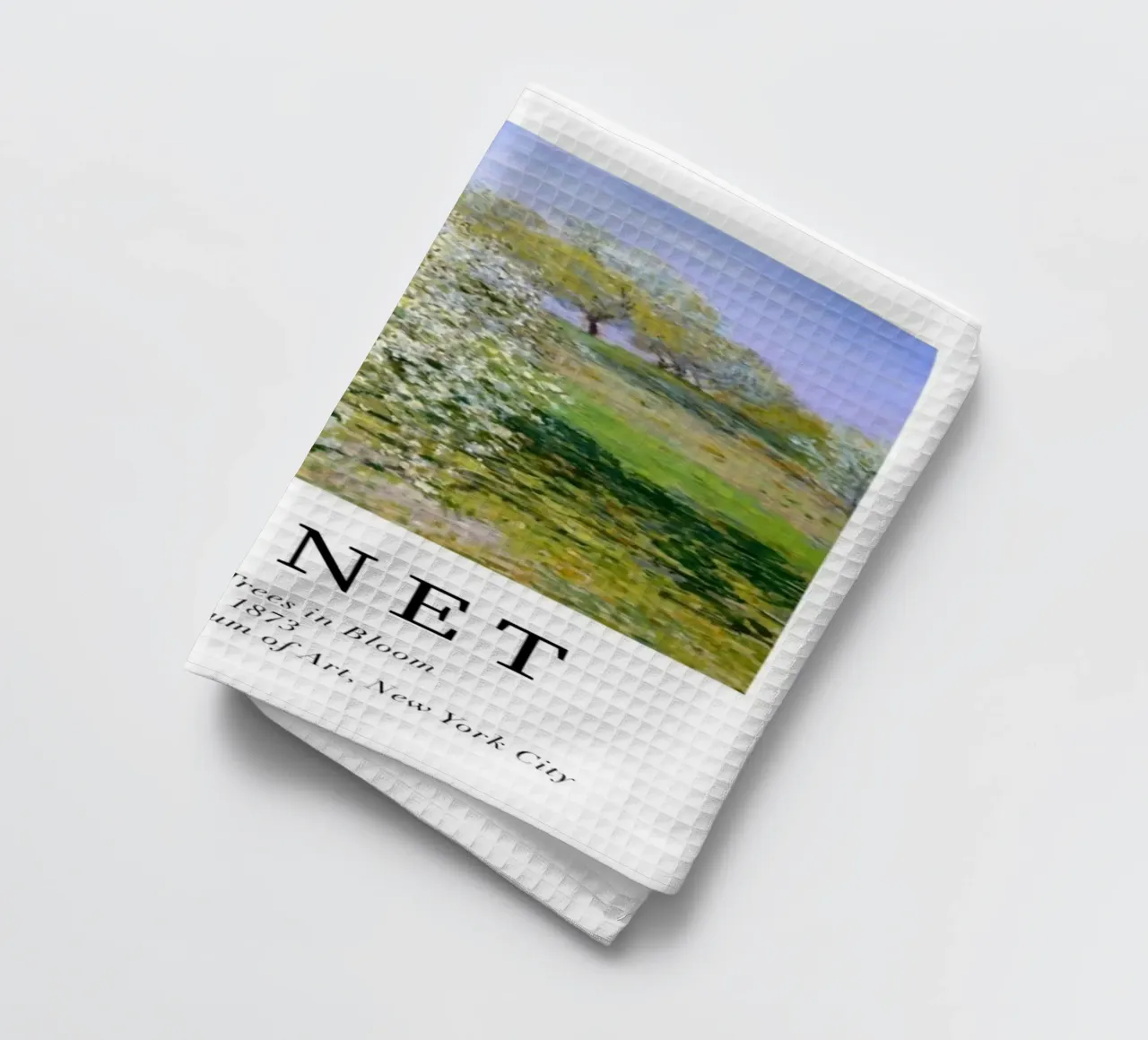 spiring scene with apple trees in bloom tea towel by SMG Store