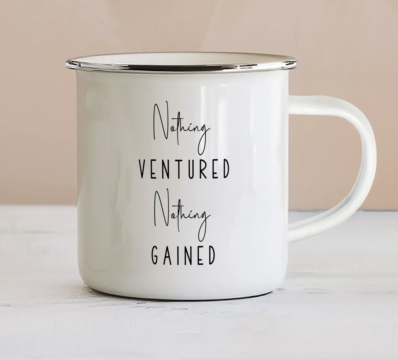 Nulla di intentato nulla di guadagnato Motivazionale tazza in smalto da Shark Printables