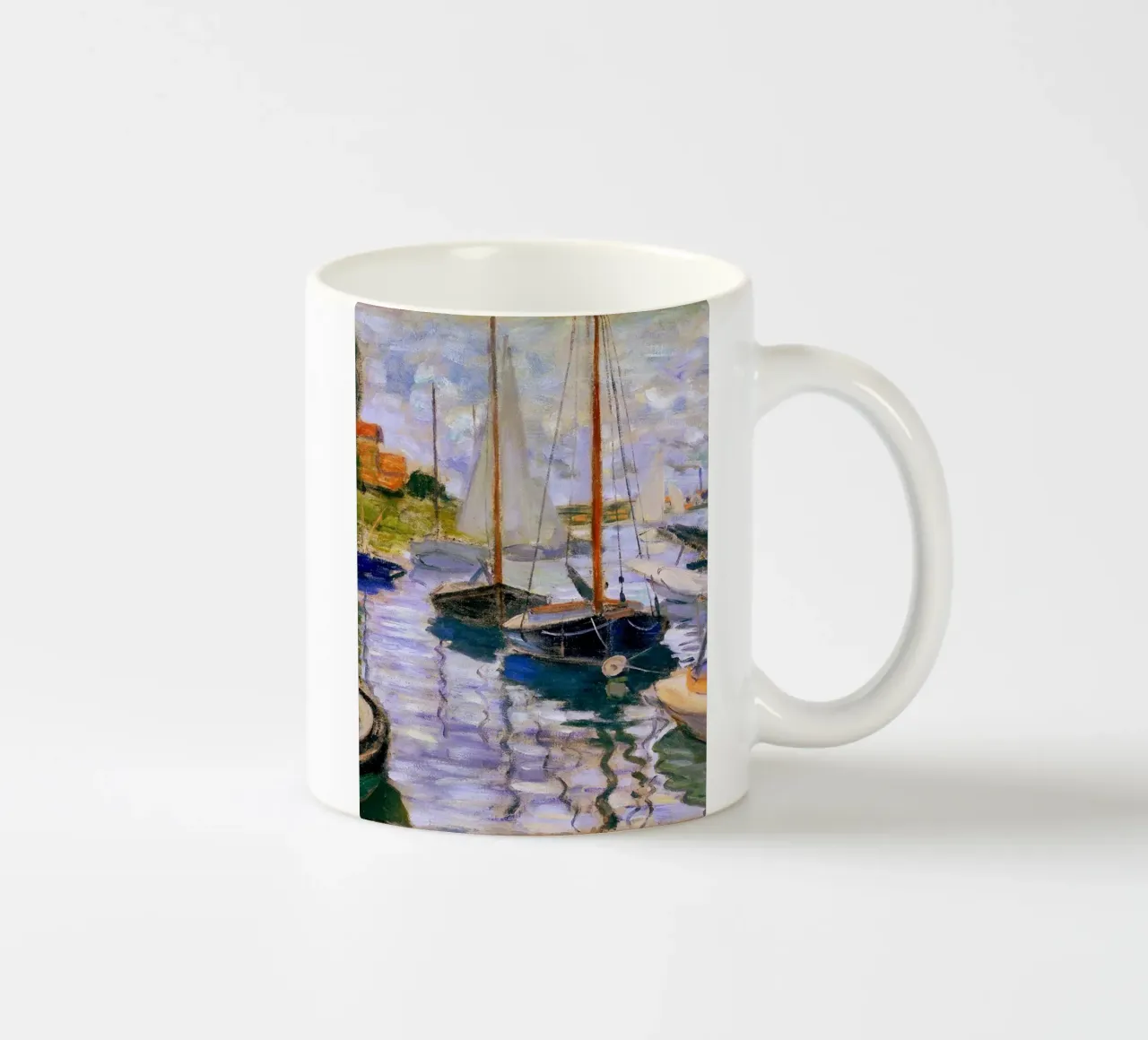 barca a vela ancorata nel fiume tazza in ceramica da SMG Store