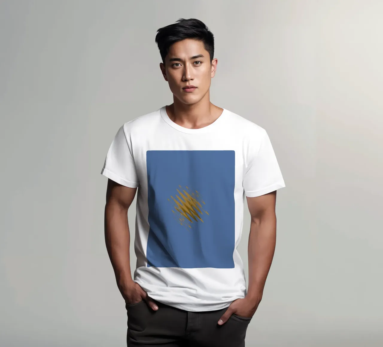 Yellow zigzag pattern on a blue background t-shirt by Something for you