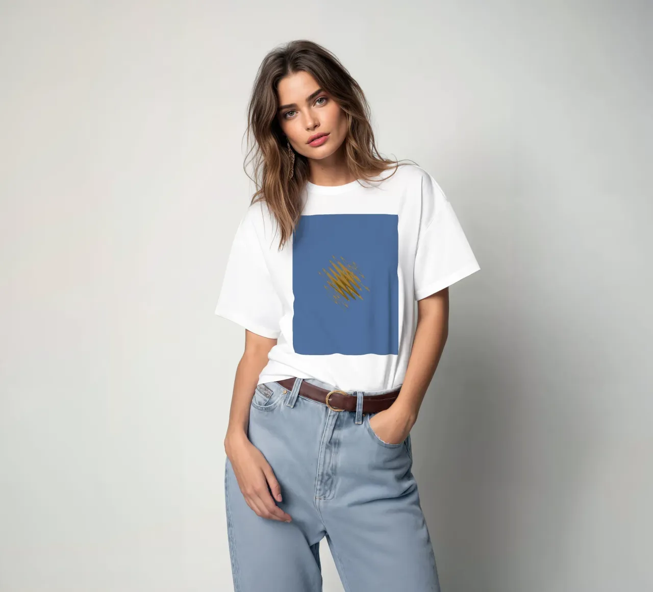 Yellow zigzag pattern on a blue background t-shirt by Something for you
