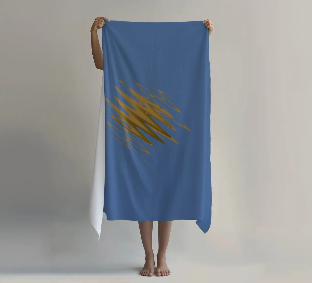 Yellow zigzag pattern on a blue background beach towel by Something for you