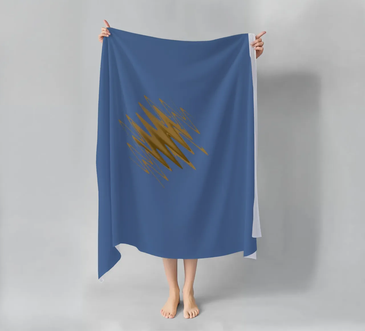 Yellow zigzag pattern on a blue background beach towel by Something for you