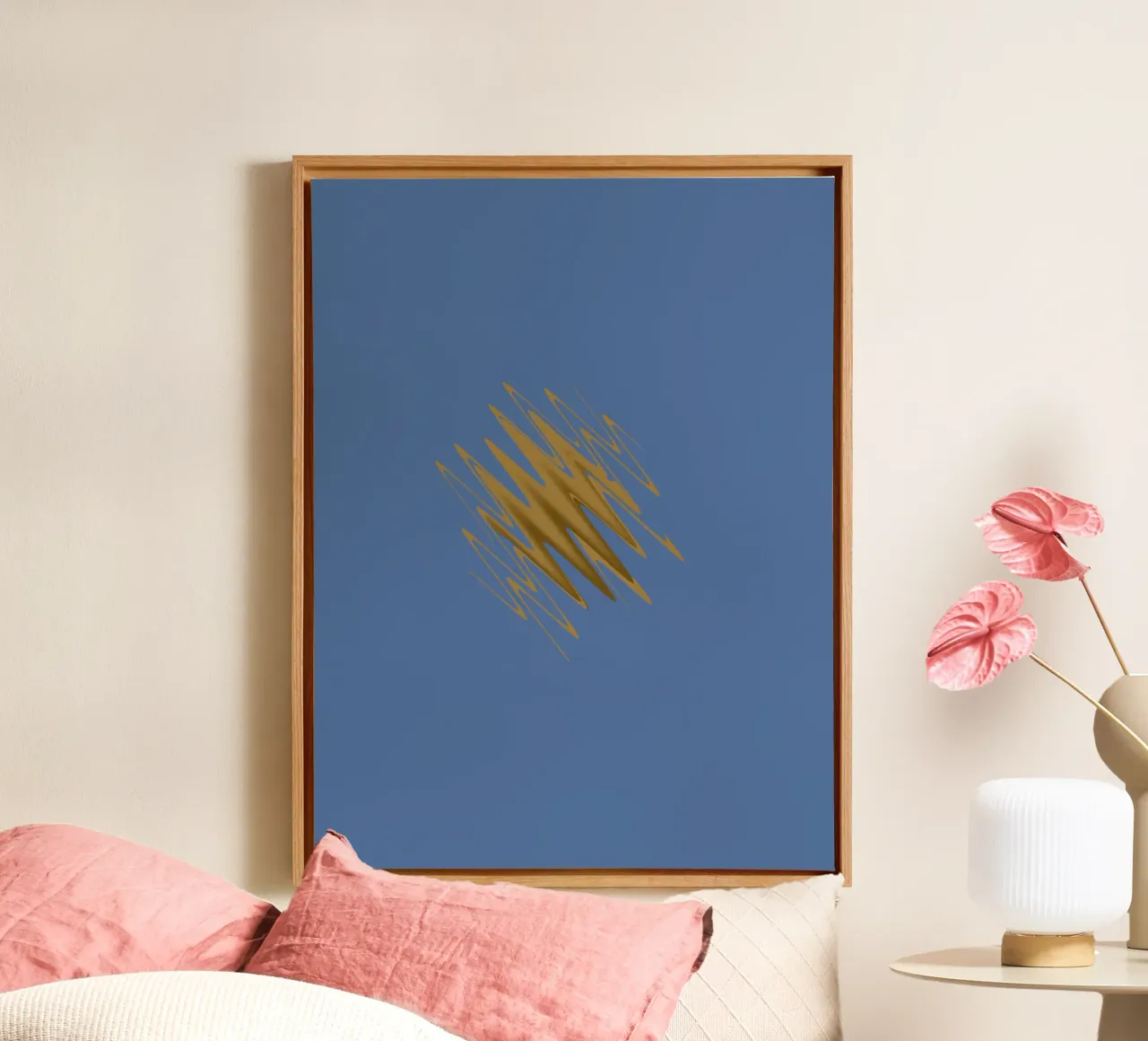 Yellow zigzag pattern on a blue background canvas by Something for you