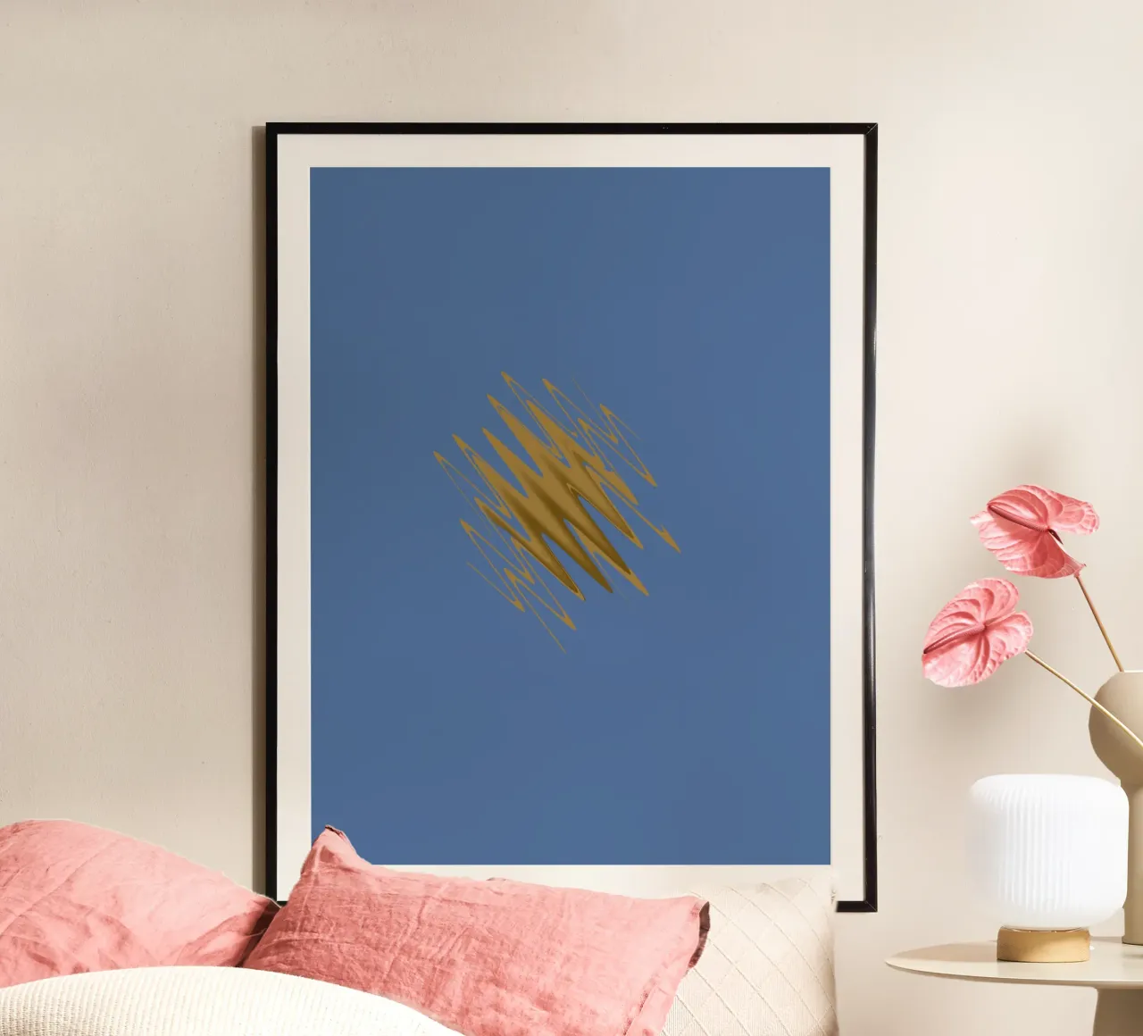 Yellow zigzag pattern on a blue background hahnemühle by Something for you