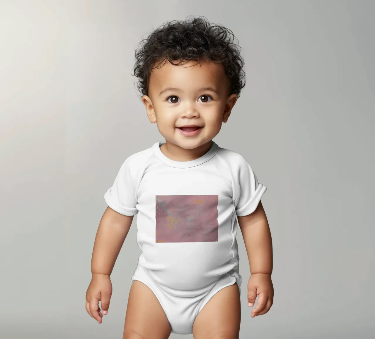 Abstract circular pattern in the colours purple and pink short-sleeve baby romper by Something for you